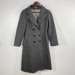 Vtg. Forecaster of Boston Wool Blend Herringbone Double Breasted Trench‎ Coat